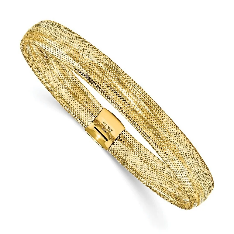 Women’s minimalist bangle bracelets-Curata 14k Yellow Gold Polished Mesh Stretch Bracelet