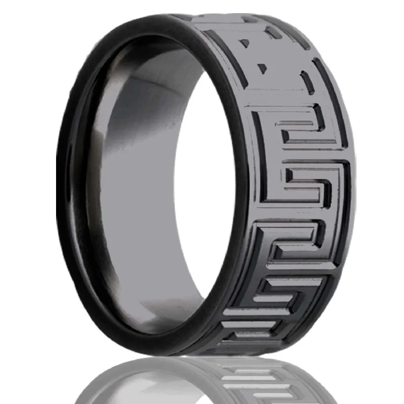 Women’s halo wedding rings-Flat Zirconium Ring with a Milled Pattern