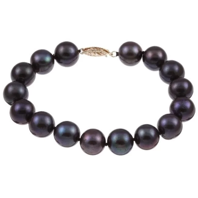 Women’s silver bracelets-DaVonna 14k Gold Black FW Pearl 8-inch Bracelet (10-11 mm)