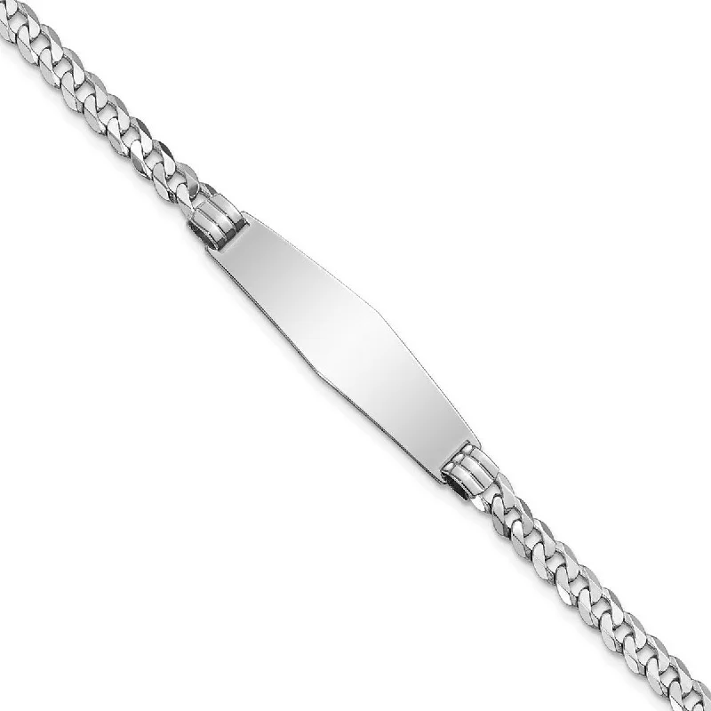 Women’s chunky bracelets-Curata 10mm 14k White Gold Engravable Flat Curb Link Soft Diamond Shape ID Bracelet