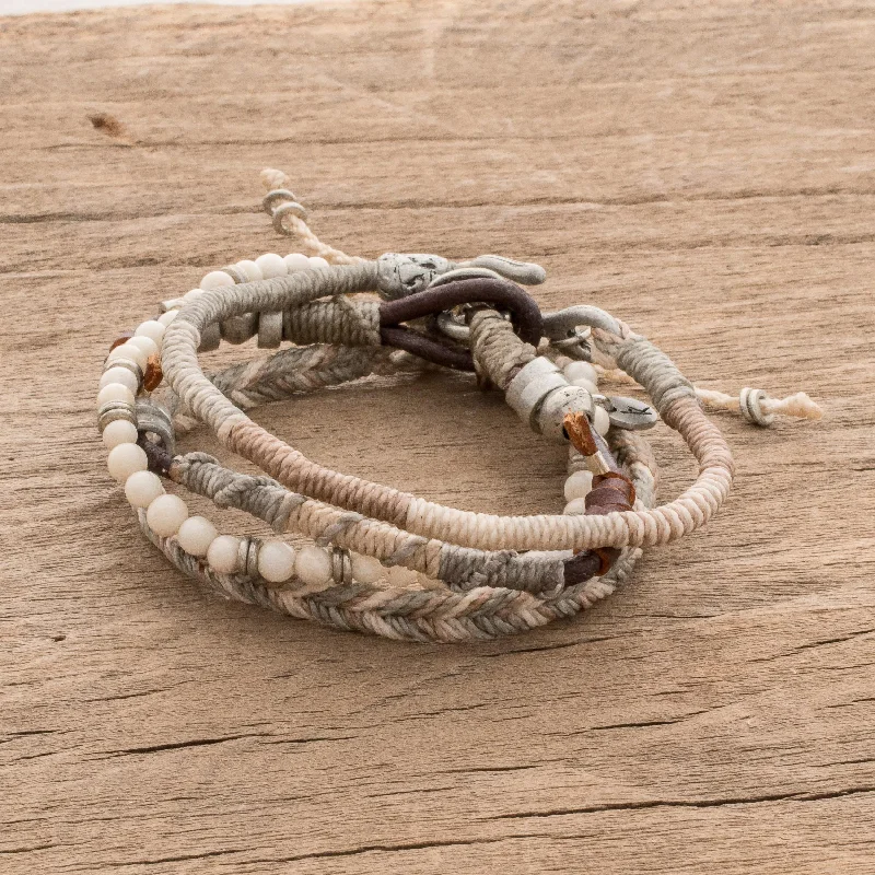 Women’s simple silver bracelets-Maya Highlands Unisex Beige Macrame Bracelets (Set of 4)