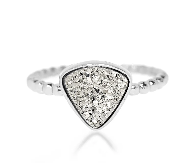 Women’s fashion rings-Small Triangle Platinum Druzy Ring