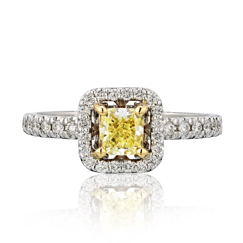 Women’s engagement rings with Aquamarine-Natural Intense Yellow Diamond Ring