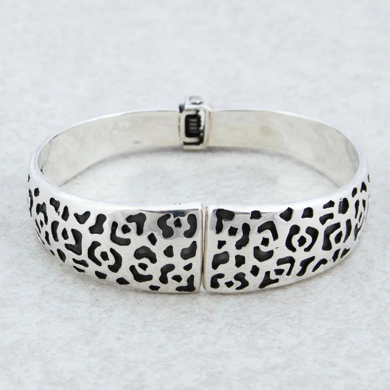 Women’s zodiac bracelets-Jaguar Path 925 Taxco Silver Jaguar Bangle Bracelet Handmade in Mexico