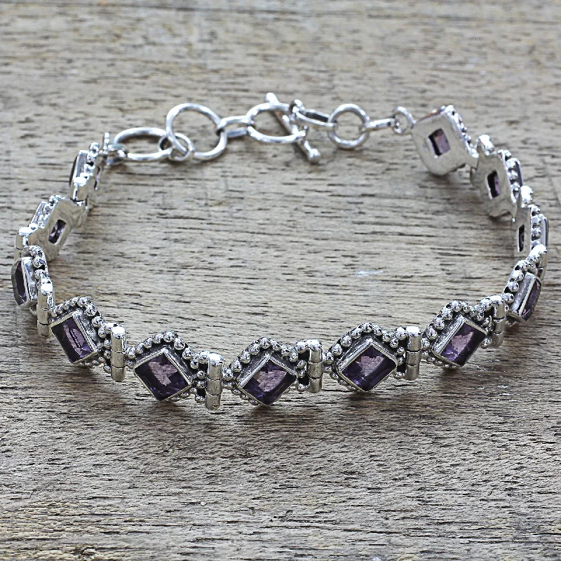 Women’s pearl bangles-Purple Voyage Amethyst Sterling Silver Tennis Style Bracelet from India