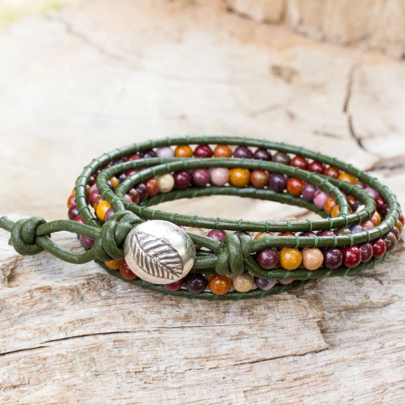 Women’s crystal bangle bracelets-Forest Enchantment Handcrafted Leather and Agate Wrap Bracelet