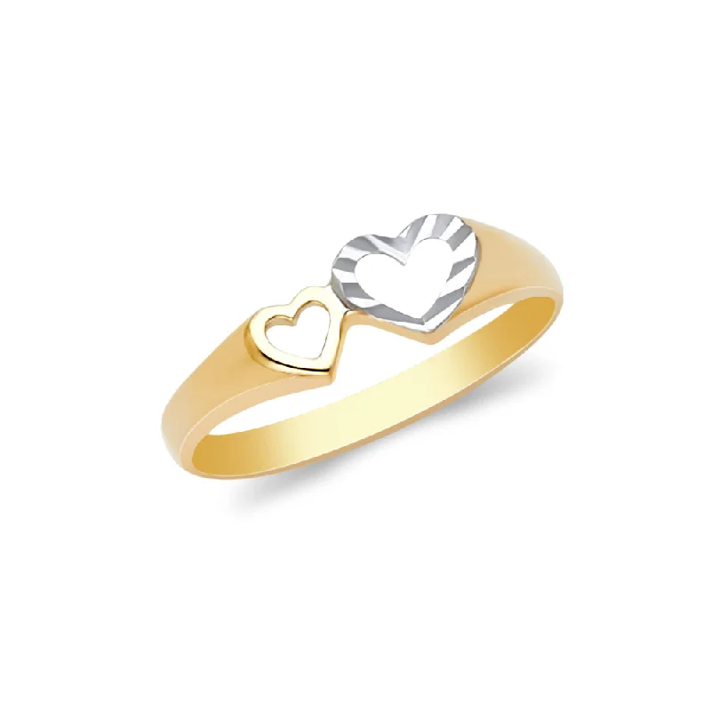 Women’s white gold rings-14K Solid Gold Dual Heart Ring