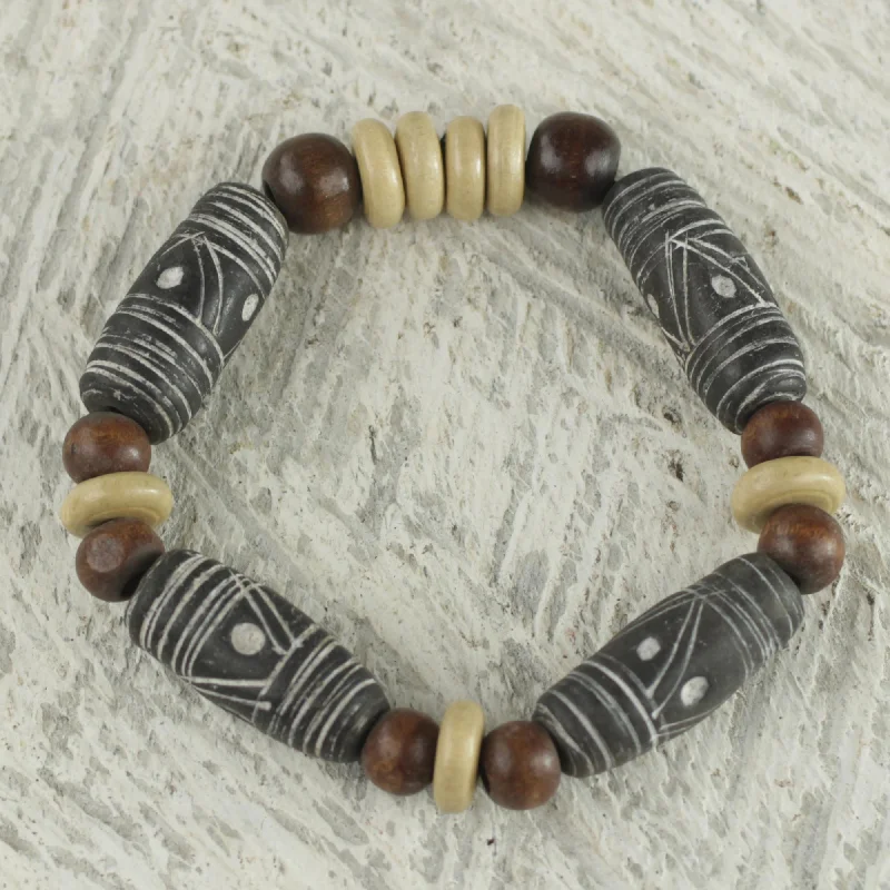 Women’s luxury leather bracelets-African Woman Brown Earth Tone Beaded Stretch Bracelet by Ghana Artisan