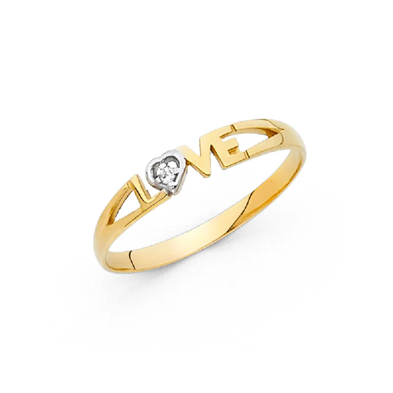 Women’s white gold rings-14K Solid Gold CZ Love Ring