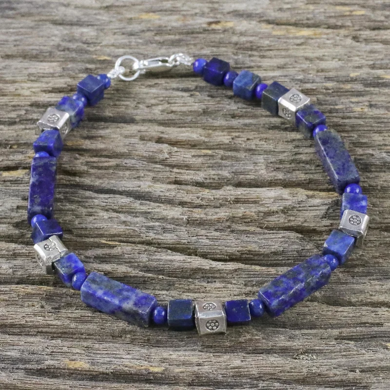 Women’s colorful bracelets-Indigo Dream Lapis Lazuli and Silver Beaded Bracelet from Thailand