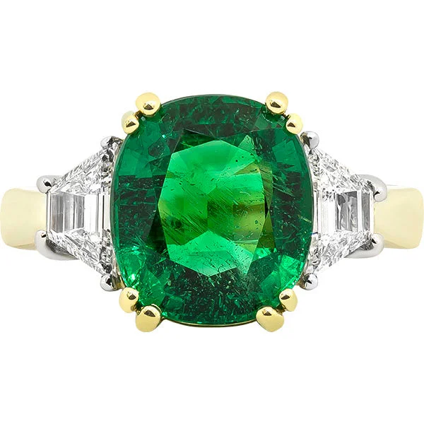 Women’s platinum diamond engagement rings-Gems of Distinction Collection's Platinum & 18k Yellow Gold 3.92ct Emerald & .60ctw Diamond Ring