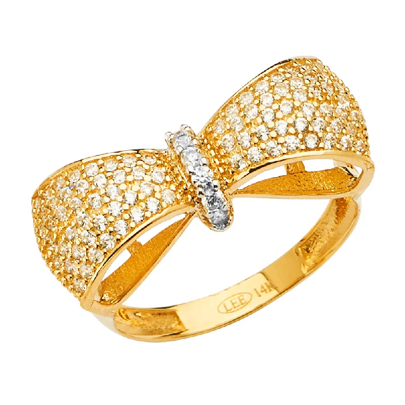 Women’s slim rings-14K Solid Gold CZ Fancy Stylish Ribbon Bow Tie Women's Ring