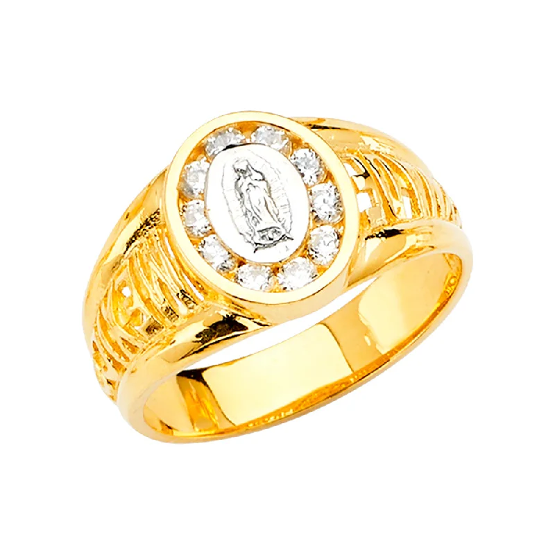 Women’s elegant wedding rings-14K Solid Gold CZ Guadalupe Religious Ring