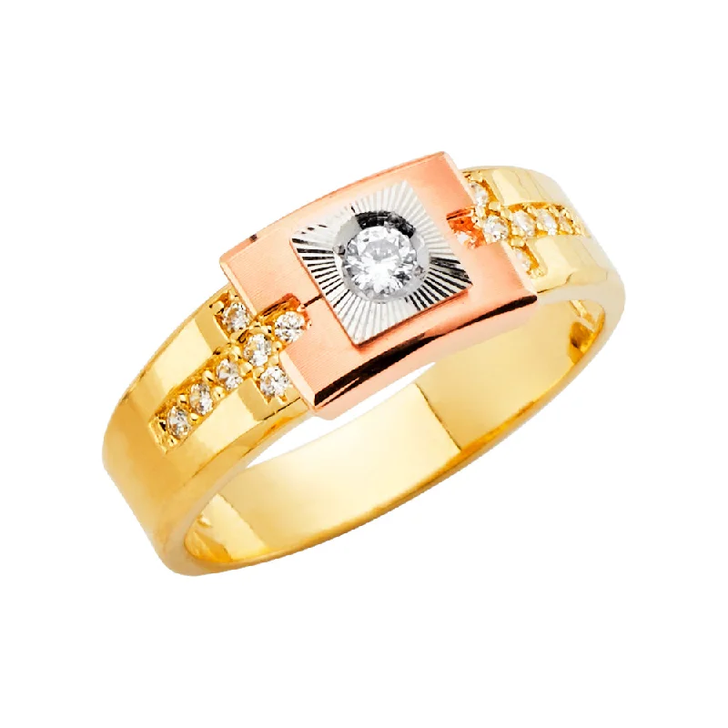 Women’s halo wedding rings-14K Solid Gold CZ Jesus Christ Cross on Sides Religious Band Ring