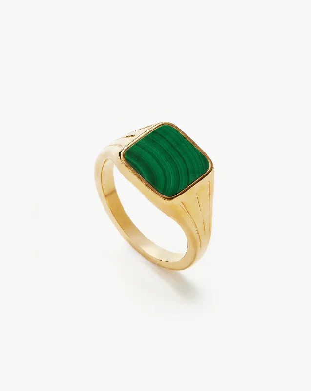 Women’s classic wedding rings-Lucy Williams Square Signet Ring | 18ct Gold Vermeil/Malachite