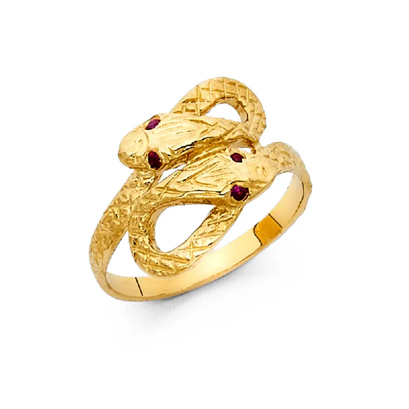 Women’s oval rings-14K Solid Gold Fancy Dual Headed Snake Ring