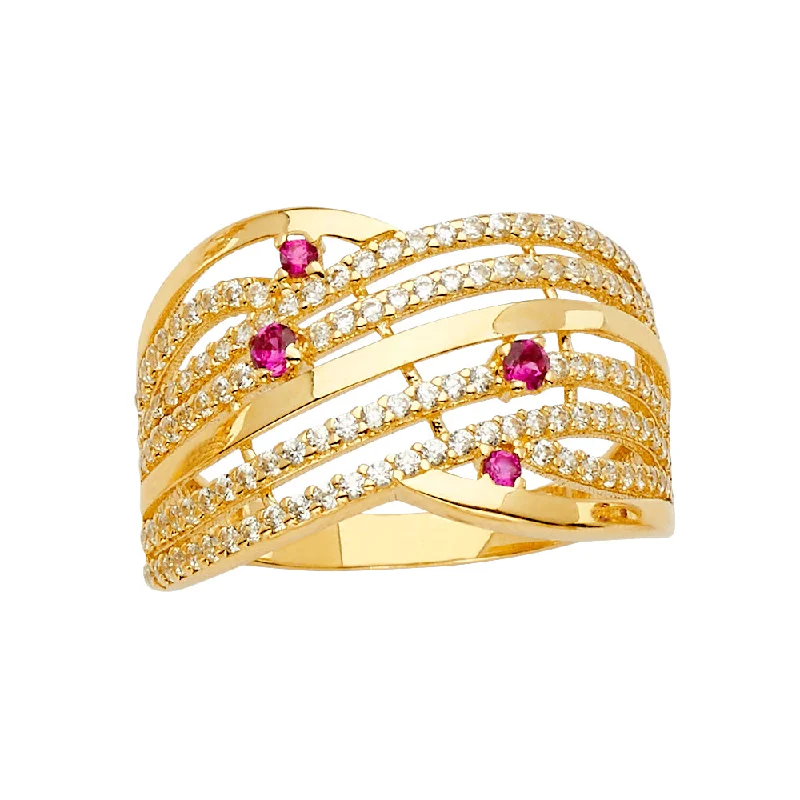 Women’s birthstone rings-14K Solid Gold Multi Line Channel Set Birthstone CZ Ring