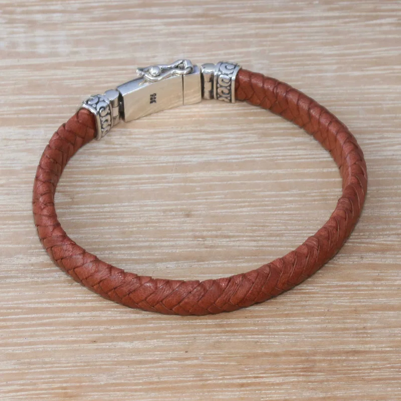 Women’s beach bracelets-Serene Weave in Brown Brown Leather Wristband Bracelet Crafted in Bali