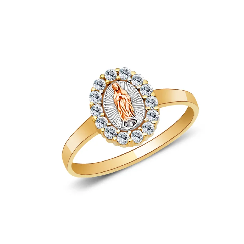 Women’s stackable diamond rings-14K Solid Gold CZ Religious Ring