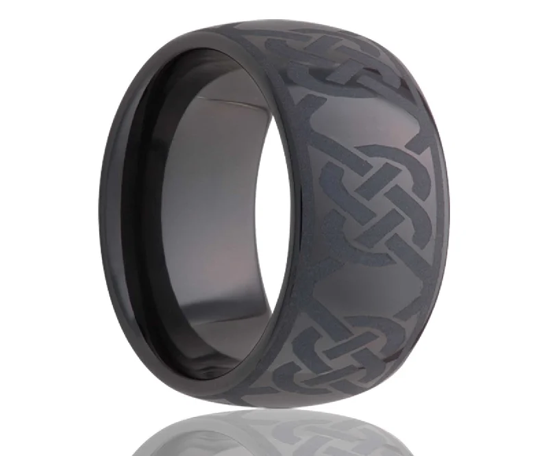 Women’s cocktail rings-Black Laser Engraved Infinity Knot Ceramic Ring