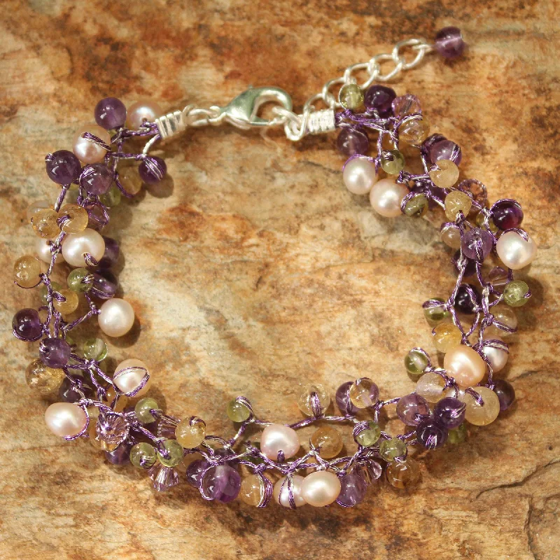 Women’s colorful bracelets-Mystic Passion Handcrafted Pearl and Amethyst Bracelet