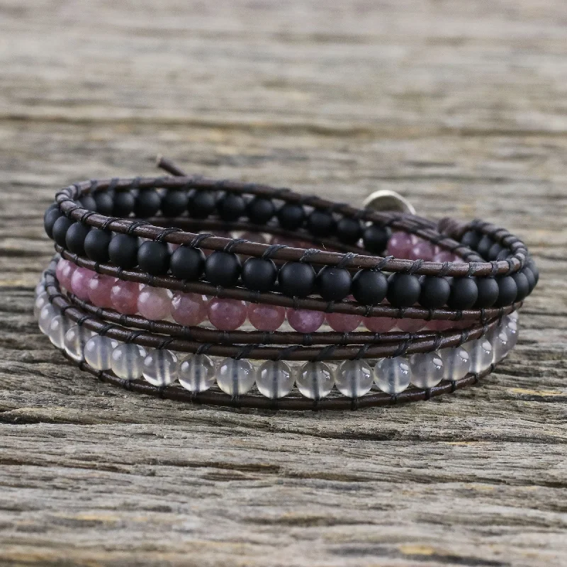 Women’s boho bracelets-Sunrise Wanderlust Unisex Leather and Multi-Gemstone Beaded Wrap Bracelet