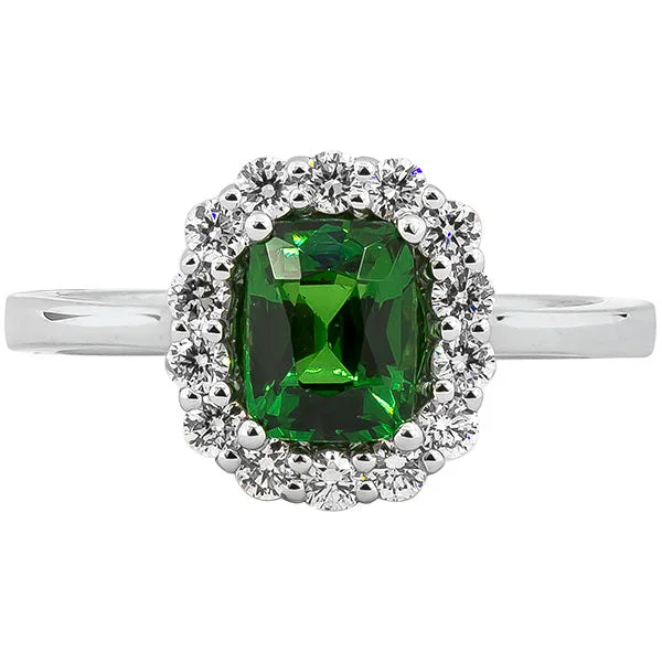 Women’s double halo engagement rings-Gems of Distinction Collection's 14K White Gold 1.17ct Tsavorite & .38ctw Diamond Ring