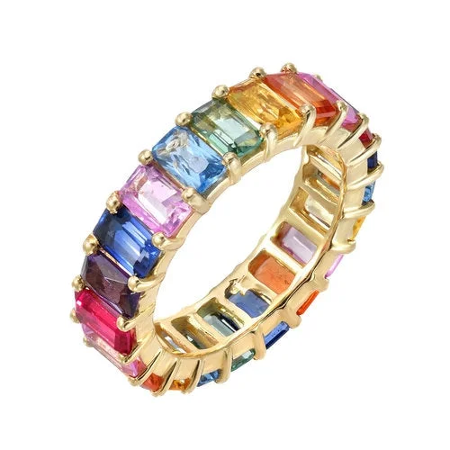 Women’s emerald wedding rings-Sapphire Multicolor Eternity Ring