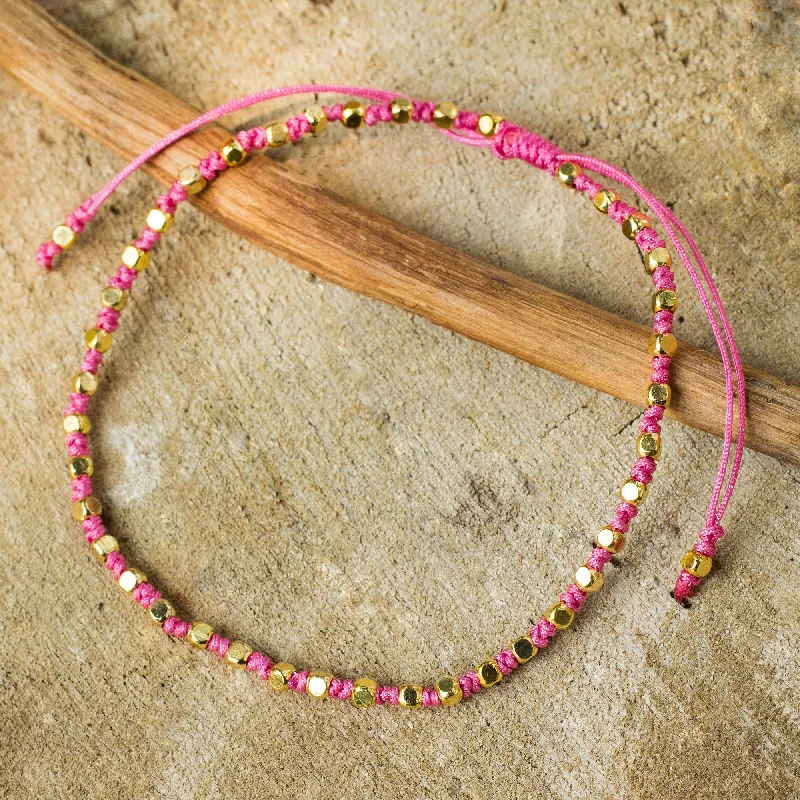 Women’s handmade bracelets-Rose Boho Chic Fair Trade Handcrafted Gold Accent Macrame Bracelet