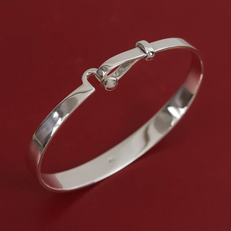 Women’s silver bracelets-Wonderful Gleam High-Polish Taxco Sterling Silver Bangle Bracelet