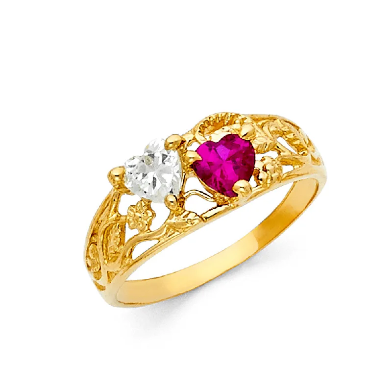 Women’s boho rings-14K Solid Gold CZ Dual Stone Mothers Ring