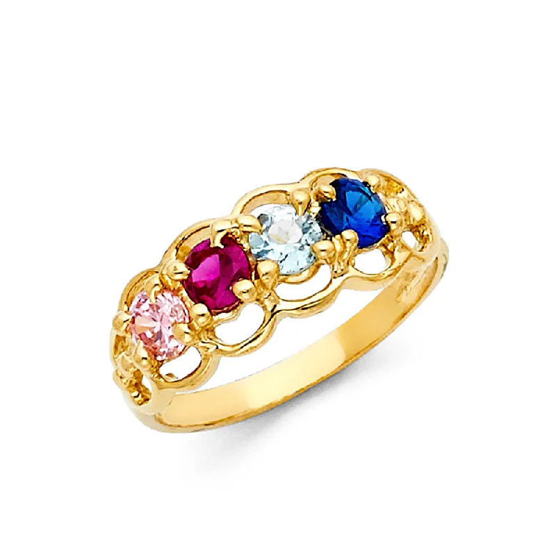 Women’s stackable diamond rings-14K Solid Gold CZ Multicolor Mothers Ring