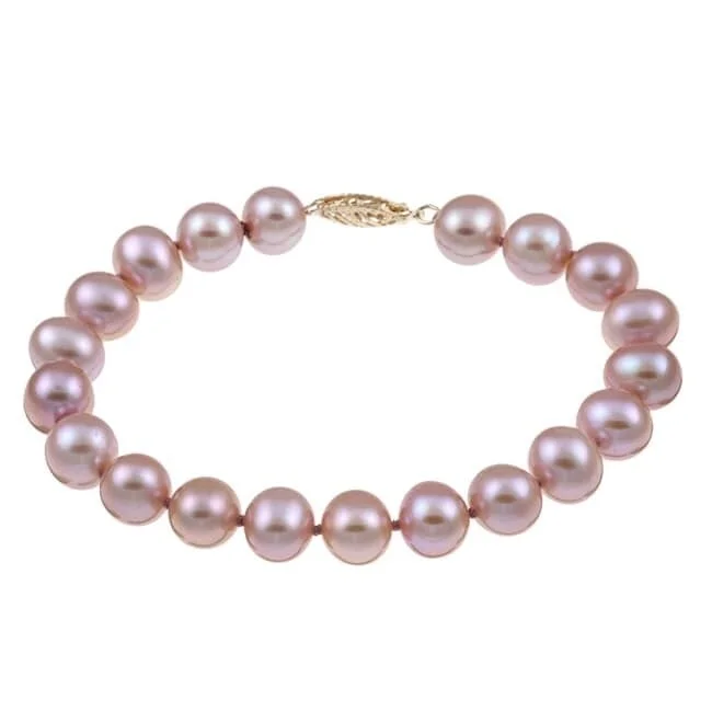 Women’s sterling silver bangles-DaVonna 14k Gold 10-11mm Pink Freshwater Pearl Bracelet 8-inch