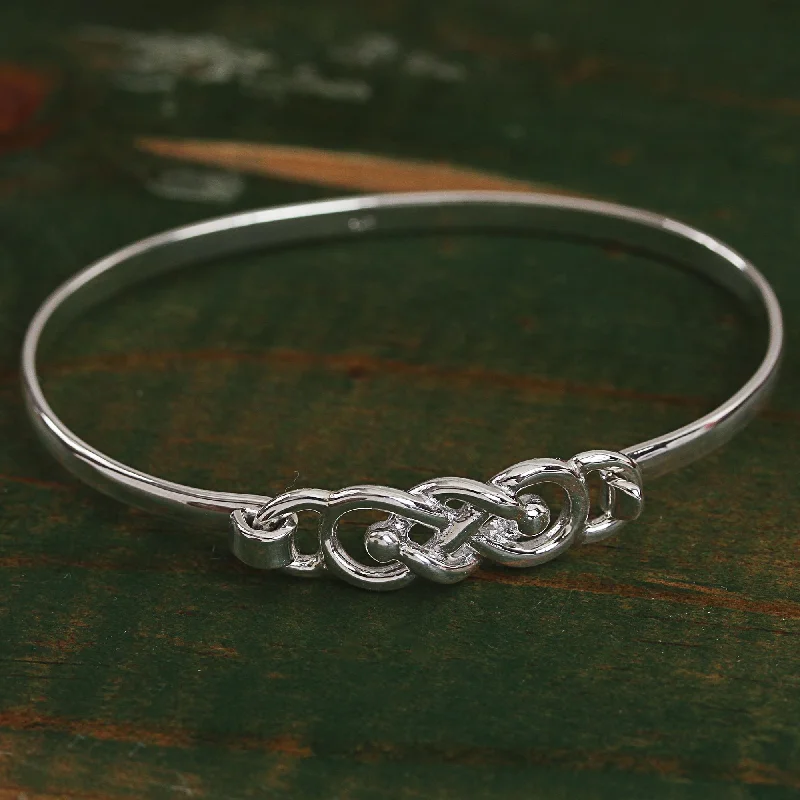 Women’s boho bracelets-Irish Knot Knot Pattern Sterling Silver Bangle Bracelet from Mexico