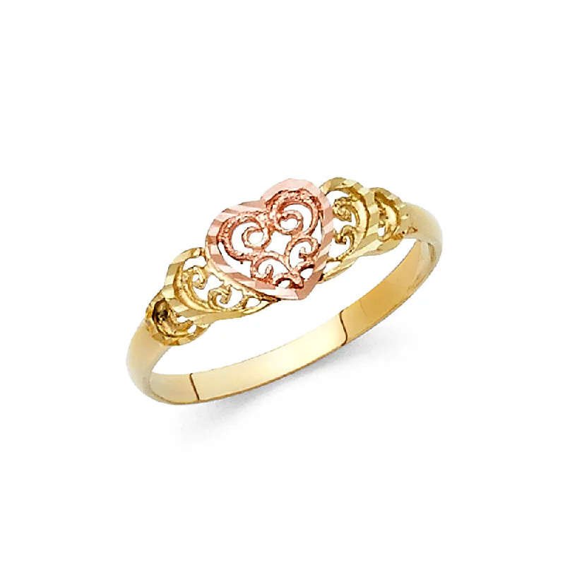 Women’s infinity diamond rings-14K Solid Gold Fancy Vintage Heart Ring