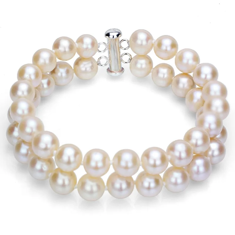 Women’s personalized bracelets-DaVonna Sterling Silver 2-row White Freshwater Cultured Pearl Bracelet, 8-9mm