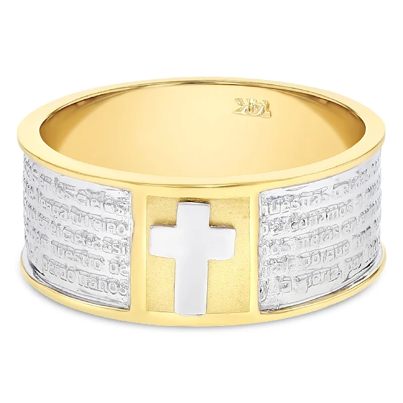 Women’s two-tone rings-14K Solid Gold Lords Prayer Cross Ring