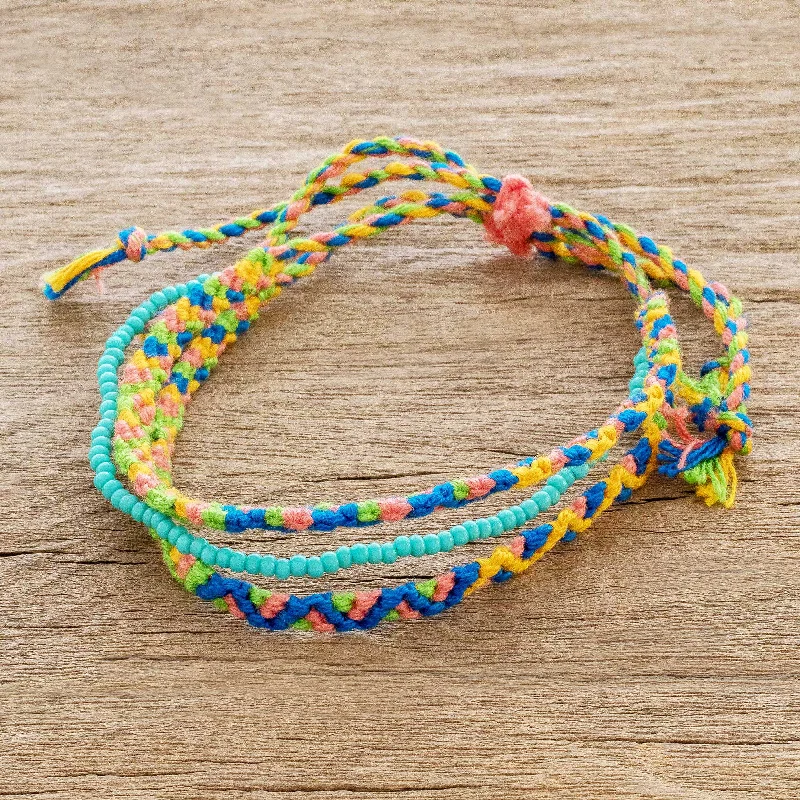 Women’s oval bangles-Solola Spring Spring Colors Cotton Macrame Bracelet with Beads