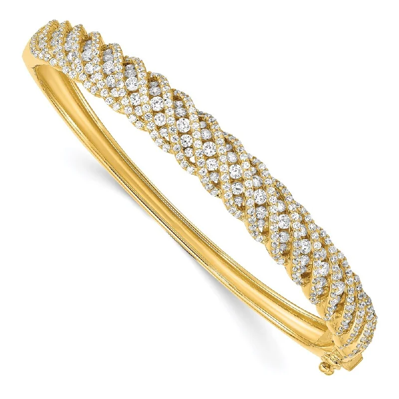 Women’s sterling silver bracelets-925 Sterling Silver Gold-tone Cubic Zirconia Hinged Bangle Bracelet