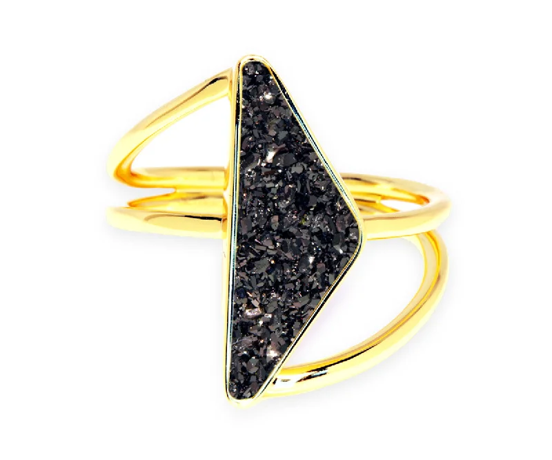 Women’s black diamond rings-Double Twist Black Druzy 14k Gold Ring