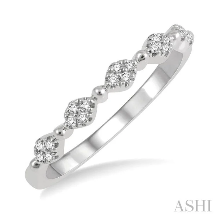 Women’s unique engagement rings-1/10 Ctw Marquise Mount and Ball Link Round Cut Diamond Stack Band in 14K White Gold