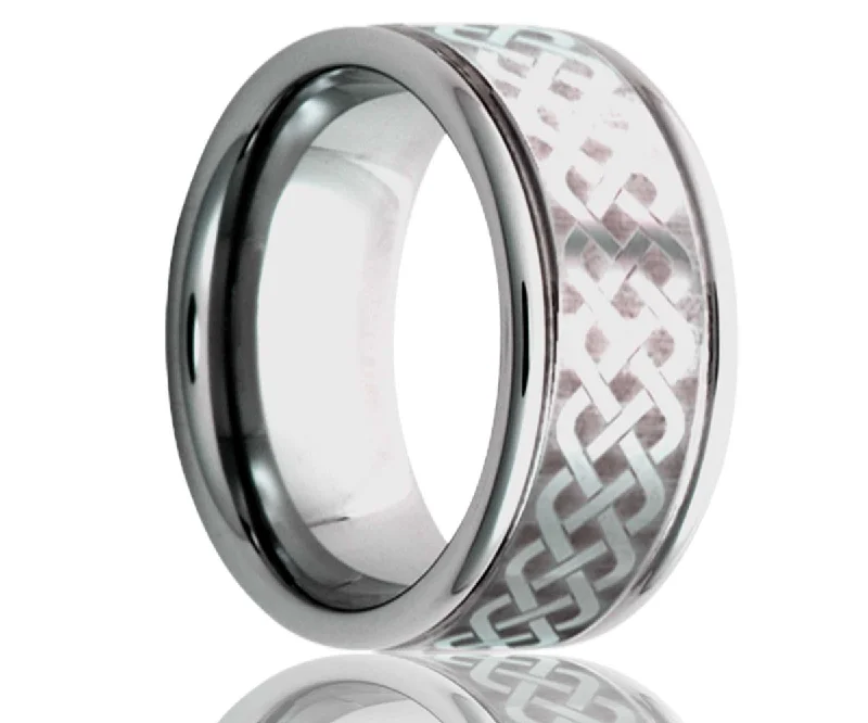 Women’s infinity rings-Cobalt Deep Groove Laser Engraved Weaved Ring