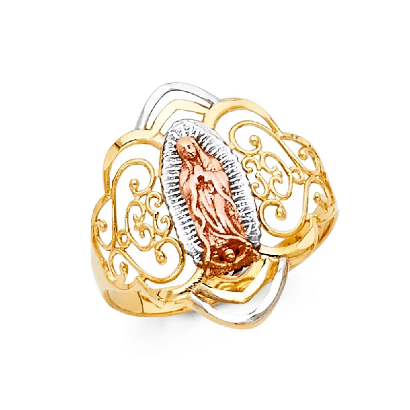 Women’s silver rings-14K Solid Gold Guadalupe Religious Ring