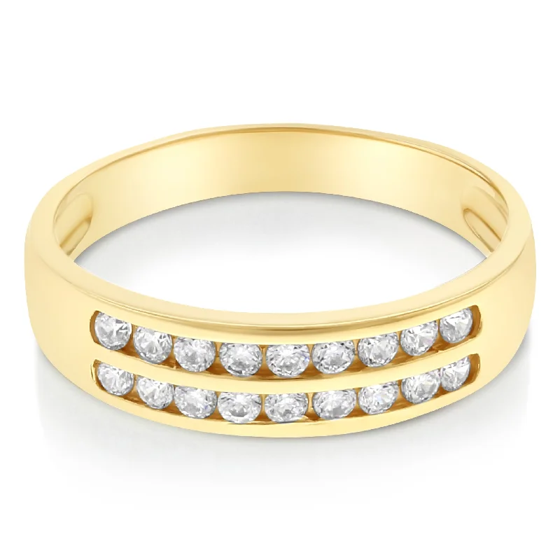 Women’s yellow gold rings-14K Solid Gold CZ Dual Row Band