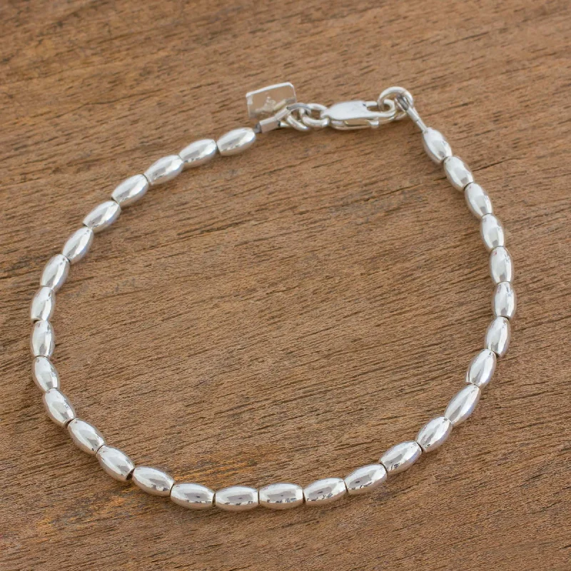 Women’s diamond bangles-Peaceful Gleam Elegant Sterling Silver Beaded Bracelet from Guatemala