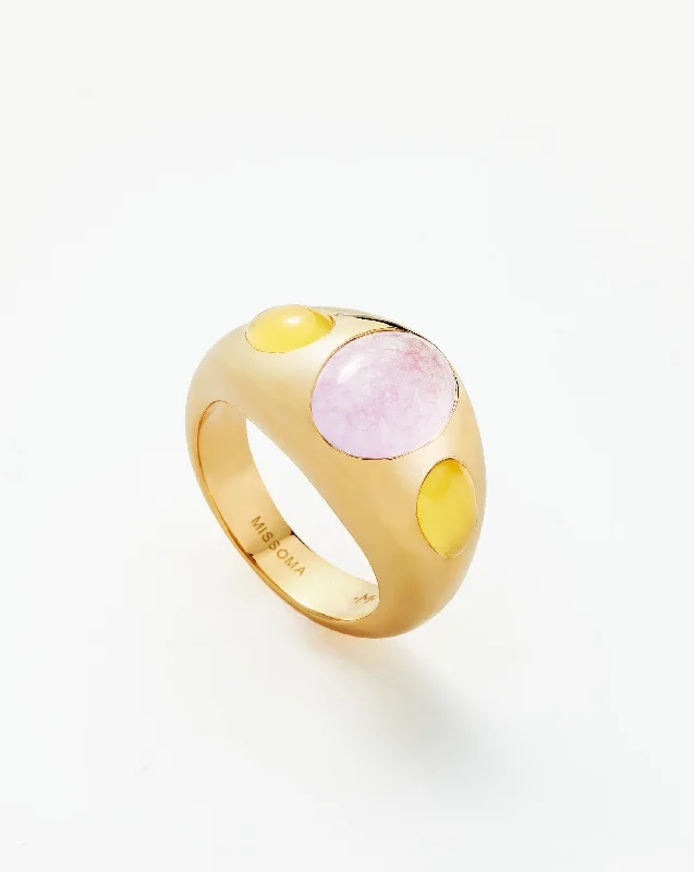 Women’s stackable diamond rings-Good Vibes Triple Gemstone Dome Ring | 18ct Gold Plated/Purple Quartz & Mango Chalcedony