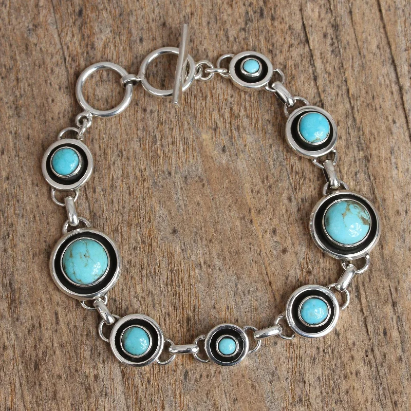 Women’s colorful bangles-Turquoise Eternity Circular Turquoise Link Bracelet from Mexico