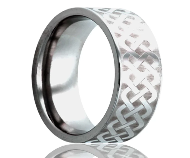 Women’s colorful gemstone rings-Flat Tungsten Laser Pattern Ring