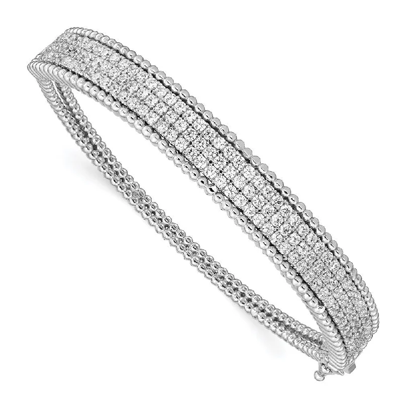 Women’s stackable bangles-925 Sterling Silver Cubic Zirconia Hinged Bangle Bracelet