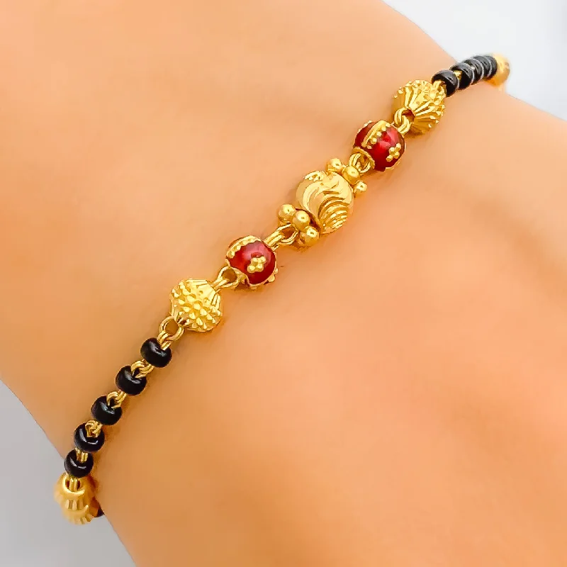 Women’s gemstone bangles-Traditional Meena 22k Gold Black Bead Bracelet